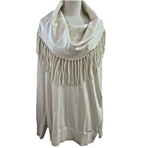 MICHAEL Michael Kors Fringe Cowl Neck Sweater Plus Size 3X Ivory Cozy Boho NWT